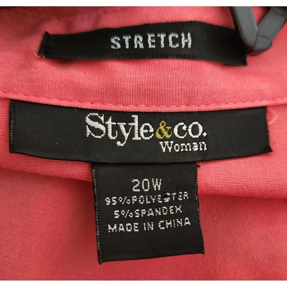 Style & Co Women's 20W Blouse Stretch Short Sleeve Button Up Salmon Pink NWT - Picture 3 of 4